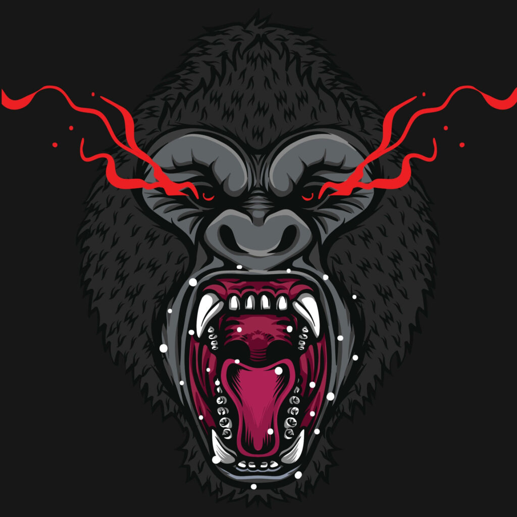 Fierce Gorilla Wallpaper with Vivid Red Streams on Dark Background