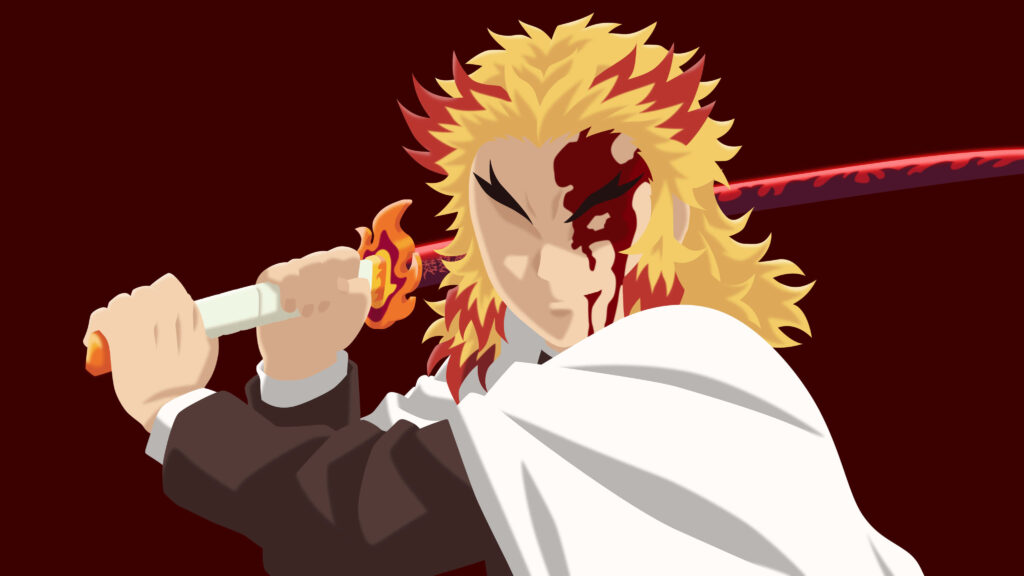 Fierce Character Wallpaper: Minimalist Design with Fiery Sword