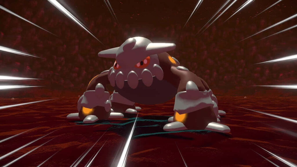 Fiery Heatran Wallpaper: Dominant Pokémon Against Red Background