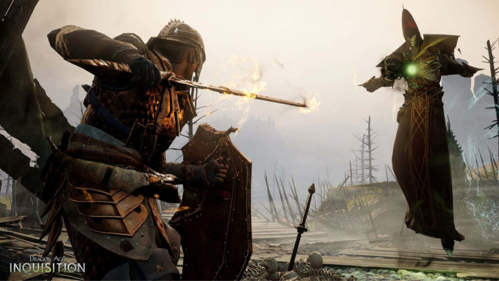 Dragon Age: Inquisition Warrior vs Mage Battle Scene Wallpaper