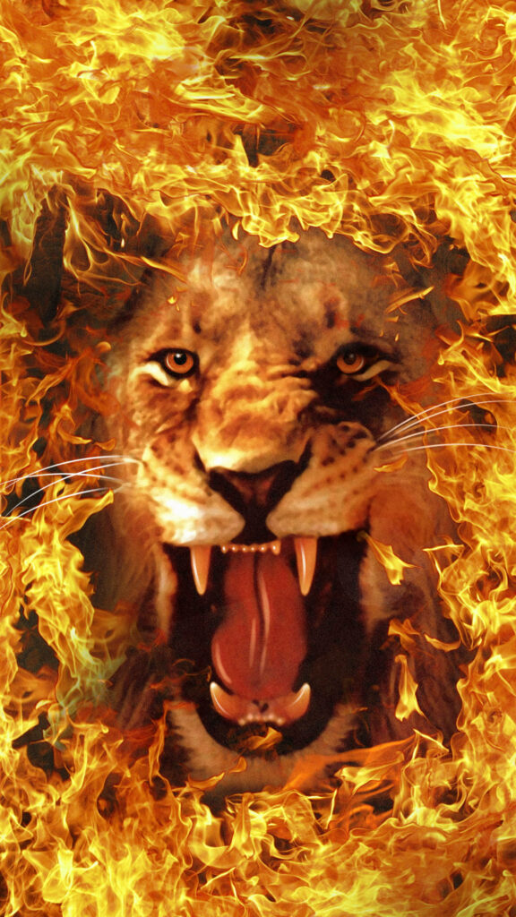 Fierce Lion Roaring with Intense Flames - Dynamic Background Wallpaper