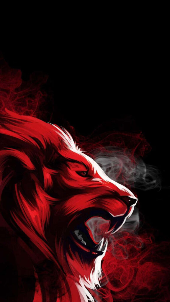 Bold Lion Illustration Dynamic Wallpaper | Red & Black Abstract Background