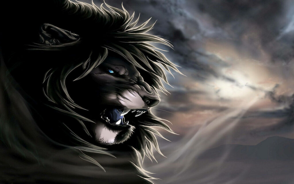 Furious King of the Jungle: Majestic Lion Roaring in a Dramatic Sunset Background Wallpaper