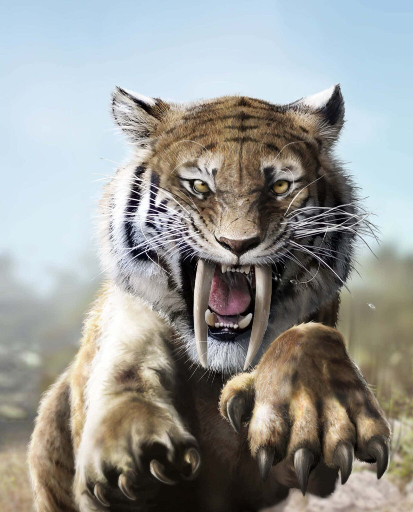 Saber-Toothed Tiger in Motion: Powerful Dynamic Wallpaper