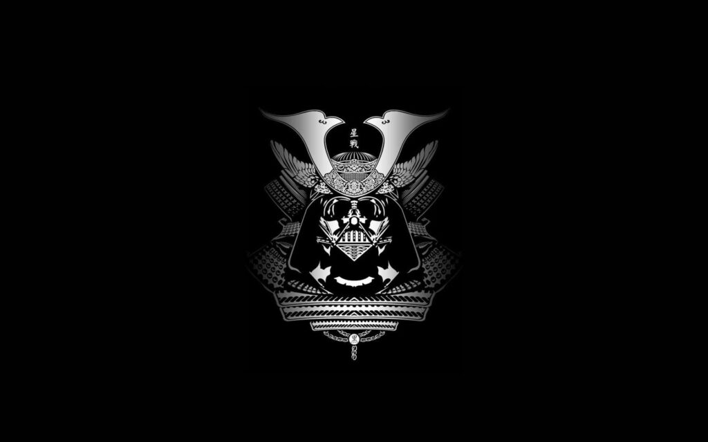 Fierce Samurai Warrior Black and White Wallpaper - Intricate Design
