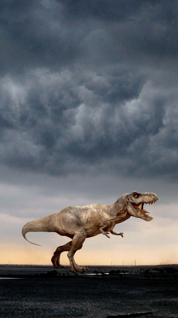 Dominant T-Rex Wallpaper: Jurassic World Under Dramatic Sky