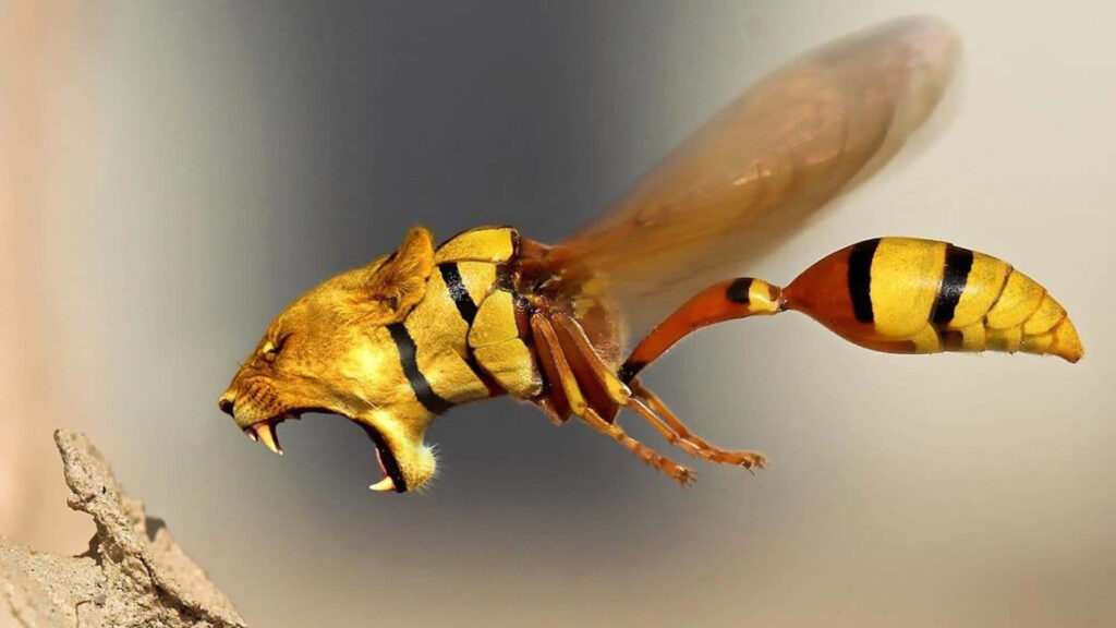 Hybrid Tiger-Bee Wallpaper: A Striking Fantasy Design