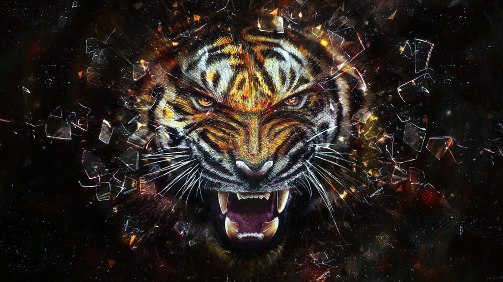 Fierce Tiger Breaks Through Glass: A Bold Visual Masterpiece Wallpaper