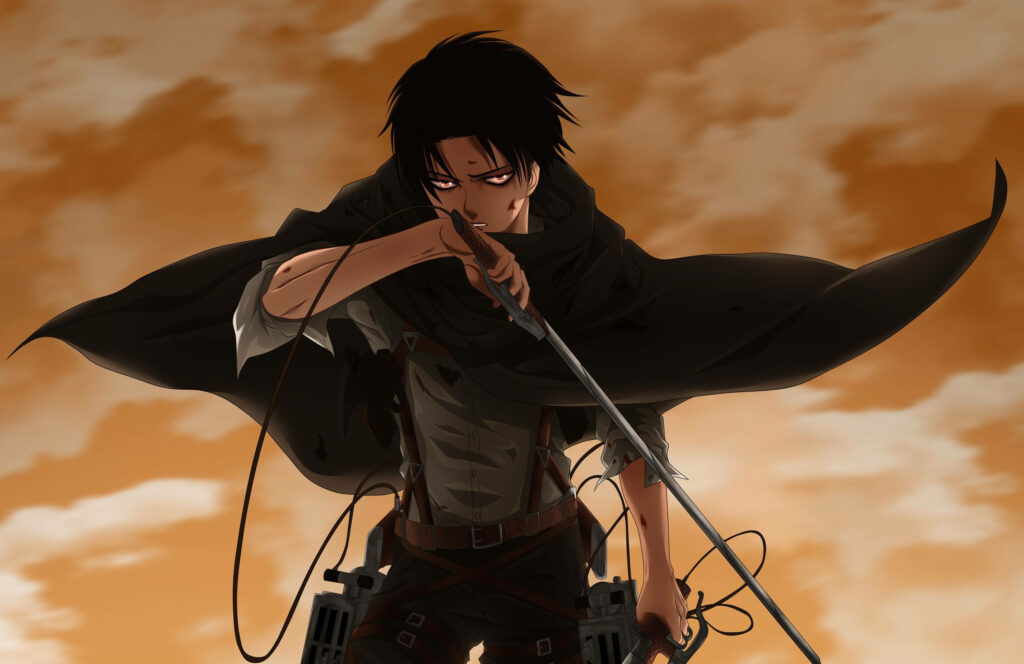 Levi Ackerman: Unyielding Warrior Wielding His Blade, Cloaked in the Epic World of Attack on Titan Wallpaper
