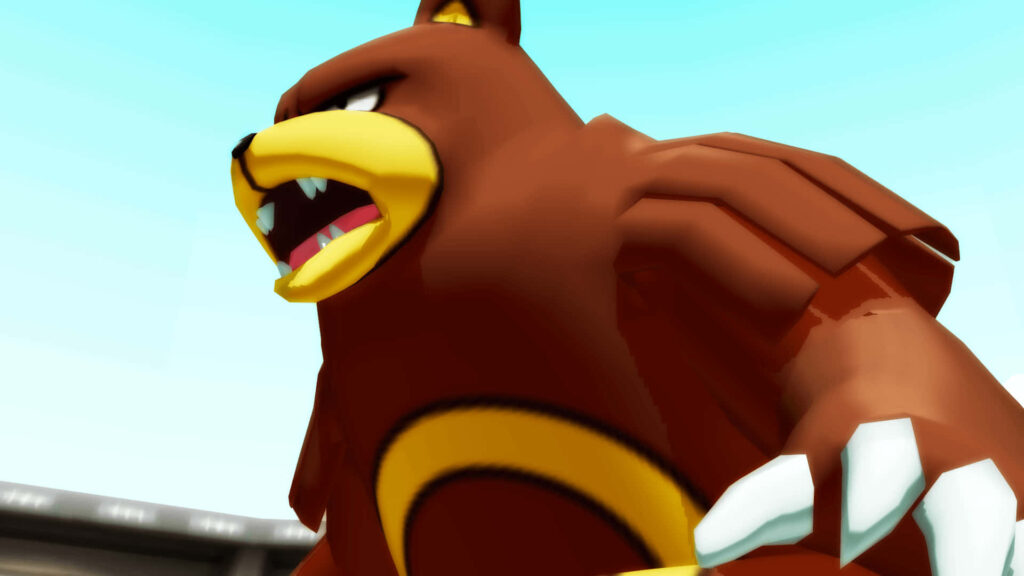 Fierce Ursaring Close-Up 3D Wallpaper on Sky-Blue Background