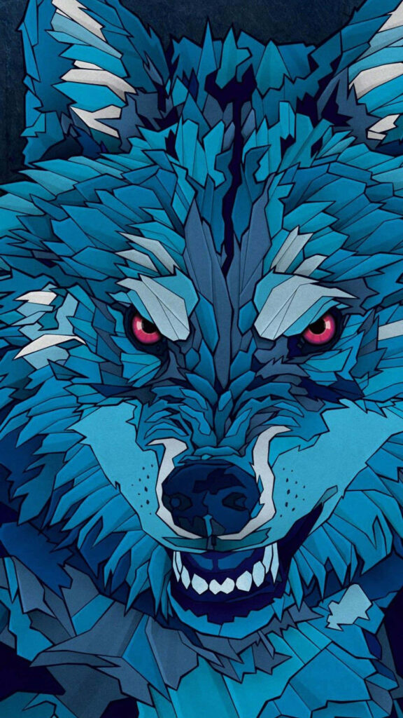 Fierce 3D Wolf Wallpaper with Striking Red Eyes & Angular Fur