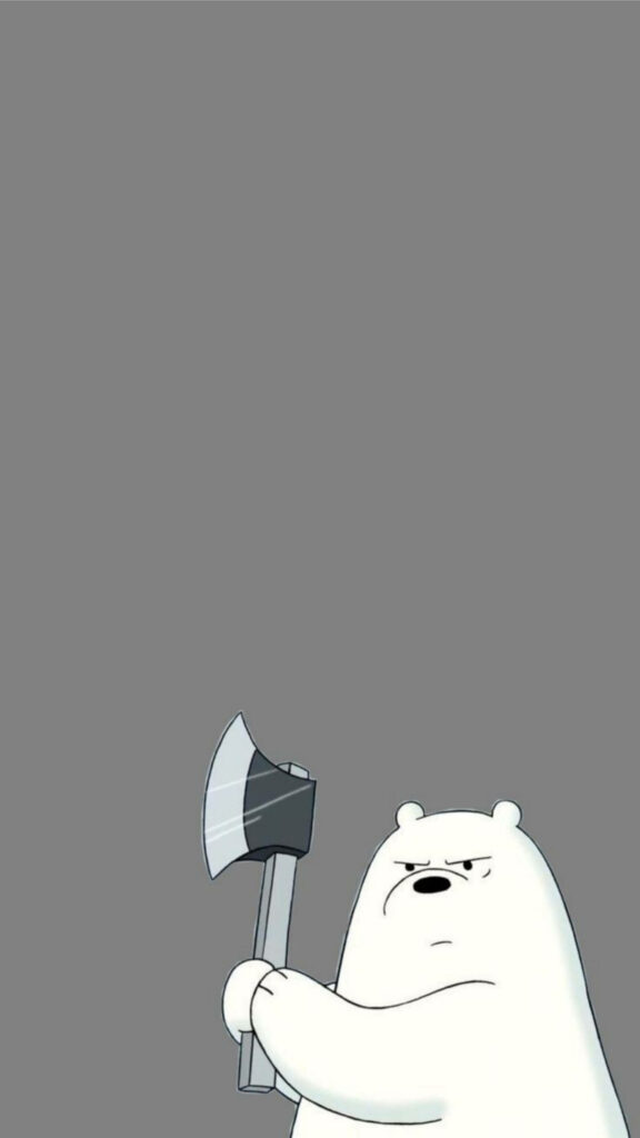 Fiery Bear Fury: The Vengeful Ice Bear Cartoon Brandishing His Glacial Axe in a Stark Surrounding Wallpaper