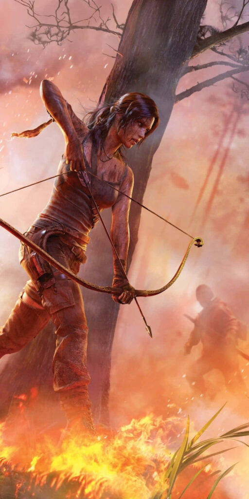 Fiery Archery: Lara Croft's Epic Journey Unfolds Wallpaper