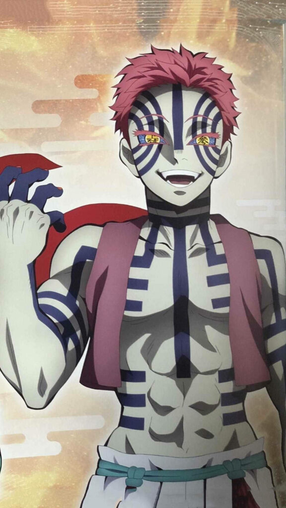Fierce and Fiery: Akaza, the Red-Haired Upper Rank Three Demon Slayer Wallpaper