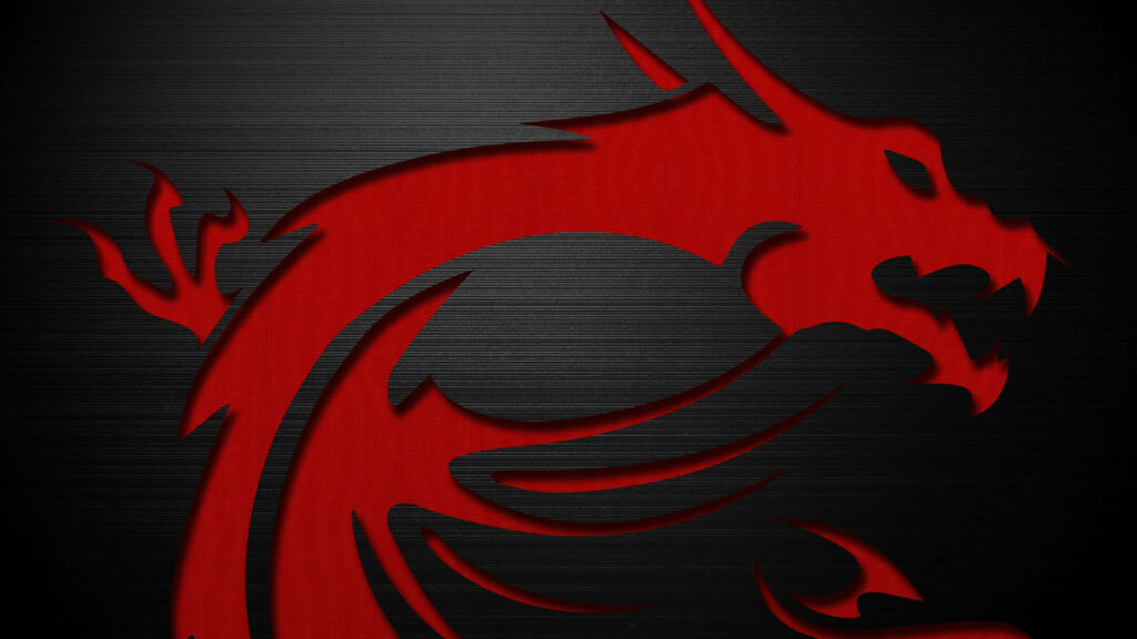 Powerful and Intense: Close-up on MSI Gaming's Red Dragon Logo on Sleek Black Stripes in 4K Wallpaper