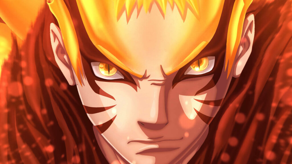 Beneath the Blaze: Captivating Closeup of an Furious Naruto in Baryon Mode Wallpaper