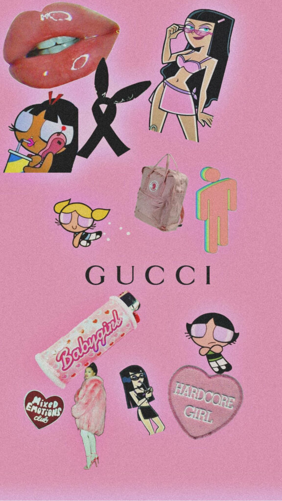 Baddie Pfp Paradise: A Vibrant Girly Collage Immersed in Cartoon Girls, Logos, Signage, and Empowering Quotes Wallpaper