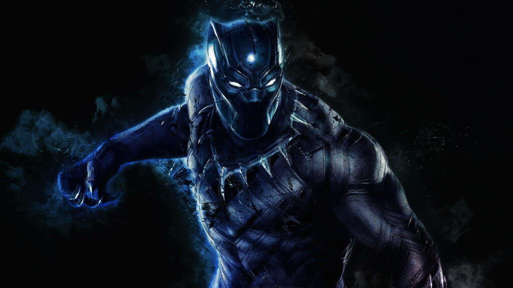 Regal Warrior: Black Panther Stands Tall, Defending Justice in His Iconic Attire – Majestic Black Panther Background Image Wallpaper