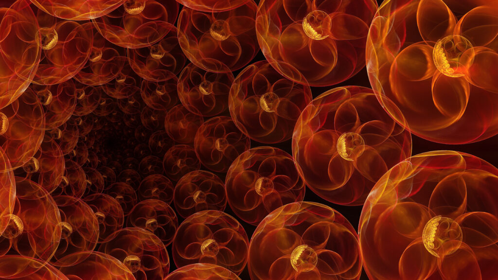 Fiery Abstract Fractal Tunnel Wallpaper in Deep Red and Orange