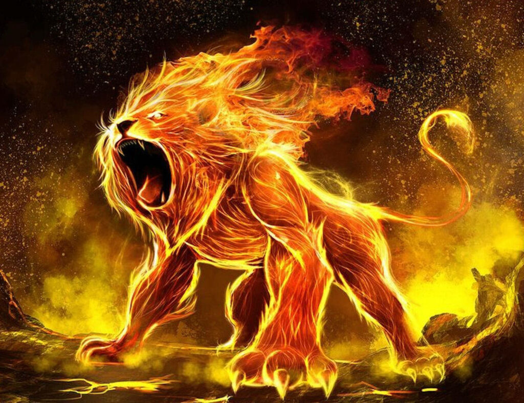 Fiery Abstract Lion Wallpaper: Power & Intensity in Vivid Colors