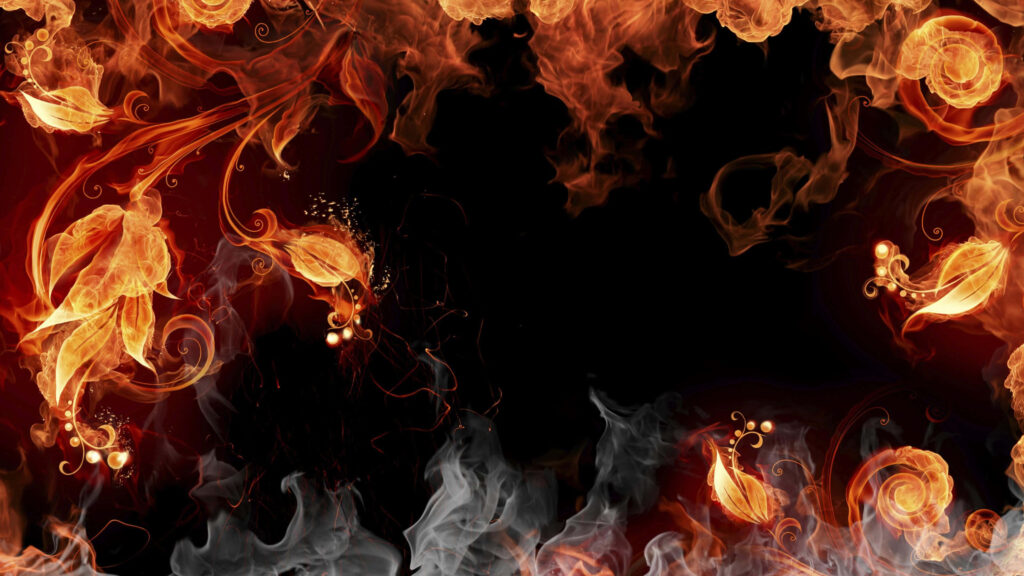Dynamic Fiery Abstract Wallpaper: Dancing Flames & Smoke Design