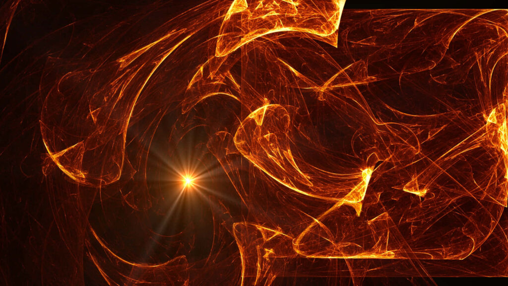 Fiery Abstract Wallpaper: Dynamic Orange & Yellow Swirls on Dark Background