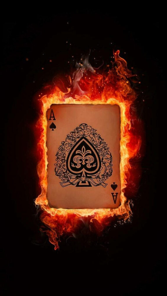 Fiery Ace: Captivating Black Spade Card on Vibrant Flame Art - HD Wallpaper