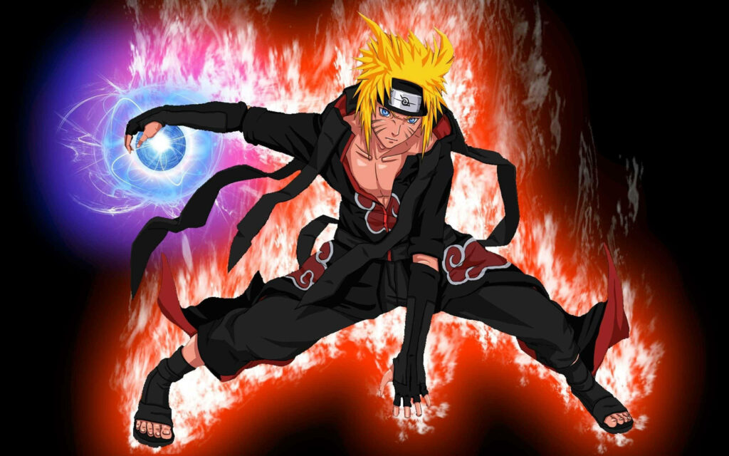 Fiery Power: Naruto's Akatsuki Transformation on iPad Wallpaper