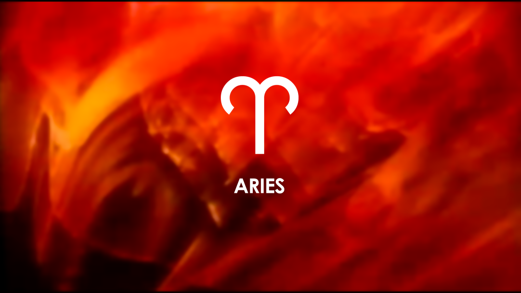Aries zodiac ram symbol over fiery red orange smoky abstract background astrology wallpaper