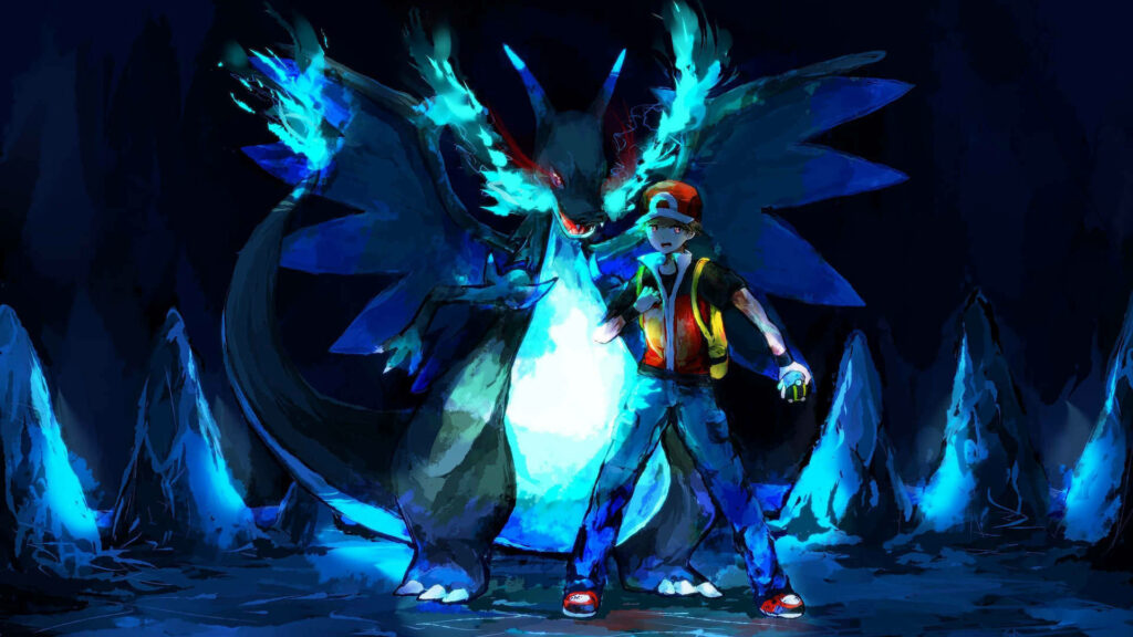 Burning Passion: Ash and Charizard Clash in Epic Pokémon Battle - 4K Digital Art Wallpaper