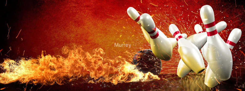 Fiery bowling ball striking pins with explosive effects vivid red orange energetic sports wallpaper