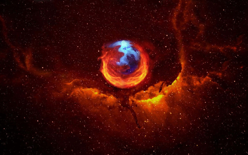 Vibrant cosmic wallpaper featuring fiery celestial explosion within a starry galaxy backdrop.