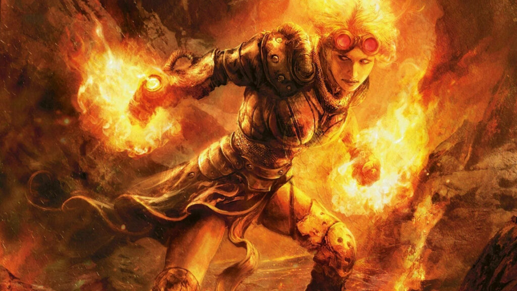 Flaming Fury: A Fiery Heroine Reigns Chaos, Casting Infernal Punches in Enigmatic Surroundings Wallpaper