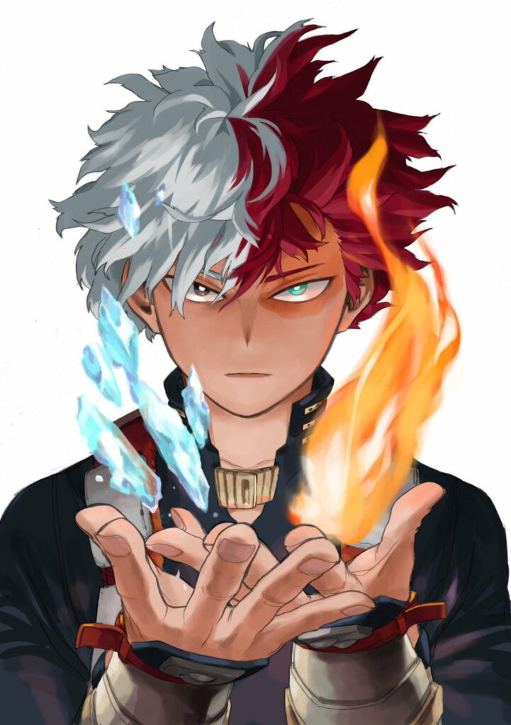 Chilling Dualities: Shoto Todoroki's Captivating HD Anime Phone Wallpaper