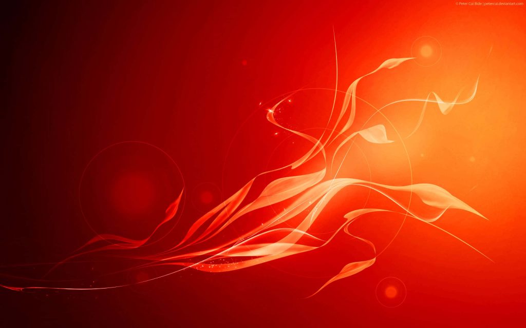 Abstract digital wallpaper with fiery red ribbons of light on vibrant textured crimson background