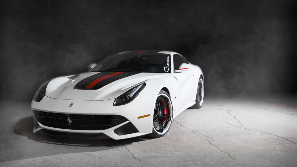 Unleashing Italian Excellence: Capturing the Dynamic Power and Elegance of a White Ferrari F12 Berlinetta in High-Resolution Wallpaper