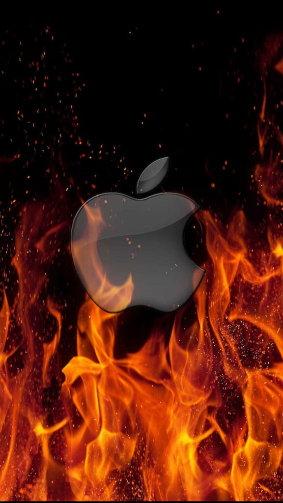 Fiery Embellished Apple Logo Wallpaper: A Distinctive Translucent Grey Hue for Your iPhone Background.