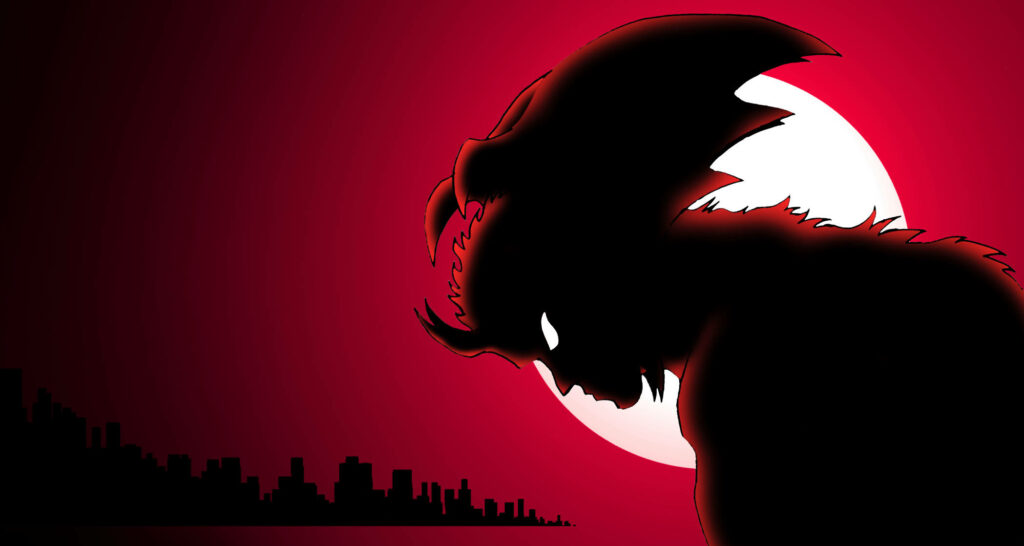 Infernal Elegance: A Mesmerizing Scarlet Moonrise in Devilman Crybaby Wallpaper