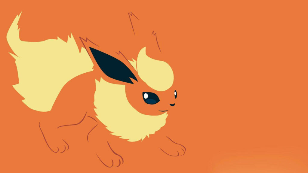 Minimalist Flareon Wallpaper: Fiery Pokémon on Orange Background