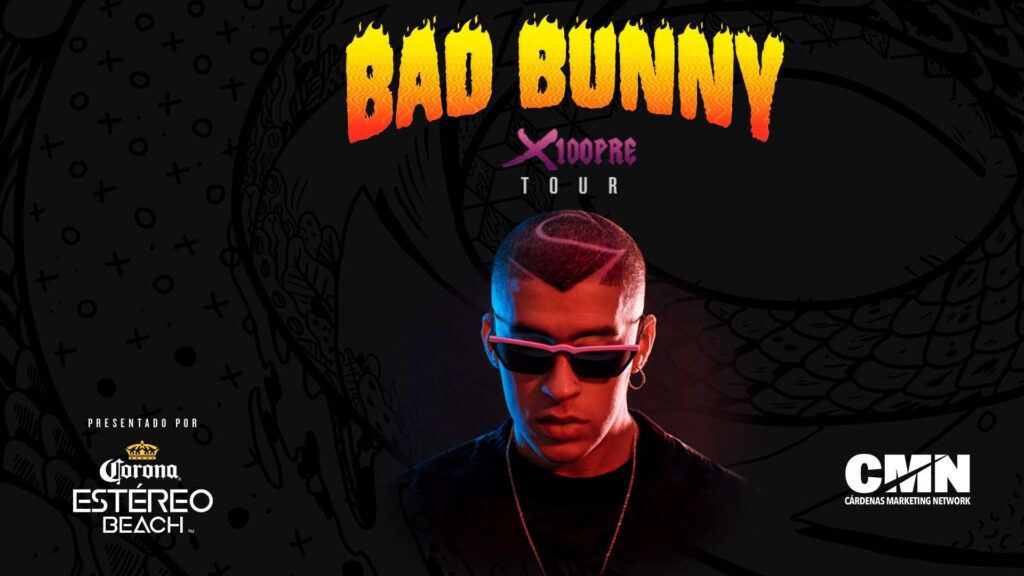 Fiery Tribute: Bad Bunny Sets the Stage Ablaze with Burning Lettering and Signature Style Wallpaper