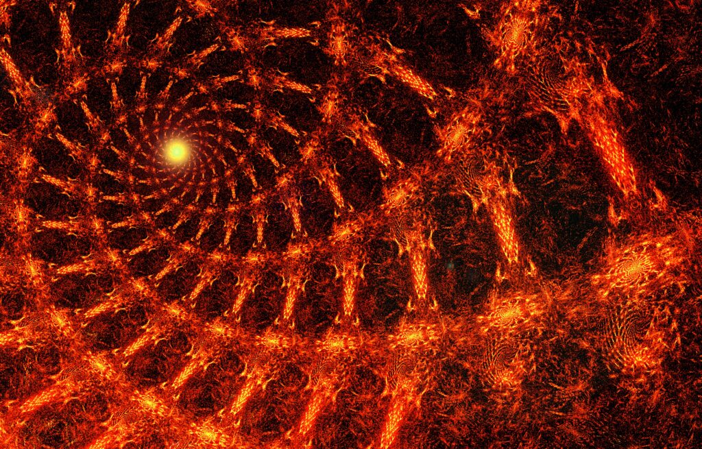 Fiery Fractal Wallpaper: Dynamic Spiral Design in Rich Orange Hues