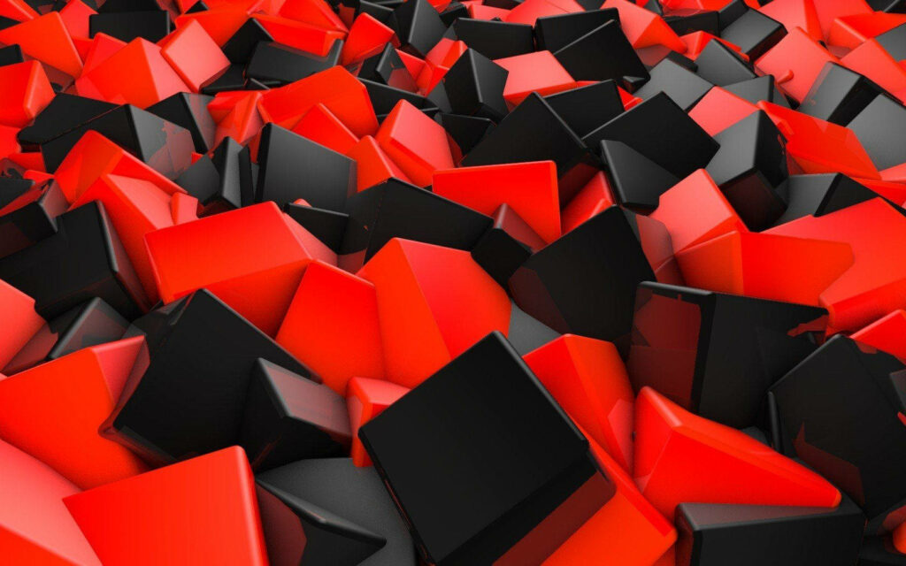 Dynamic Fusion: A Mesmerizing Interplay of Black and Red 3D Cubes – Sultry Black and Fiery Red Background Wallpaper