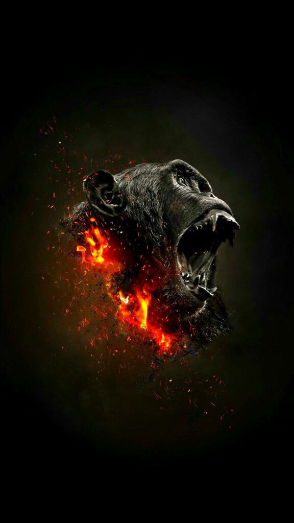 Fiery Roaring Gorilla iPhone Wallpaper – Intense Dark Background