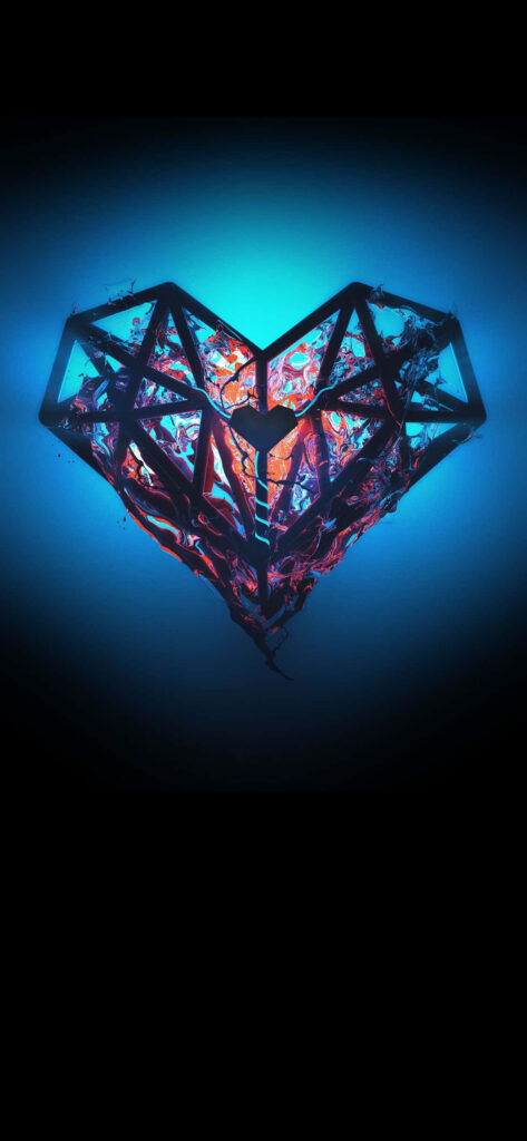 Vibrant Heart-Shaped iPhone Wallpaper with Fiery Geometric Design