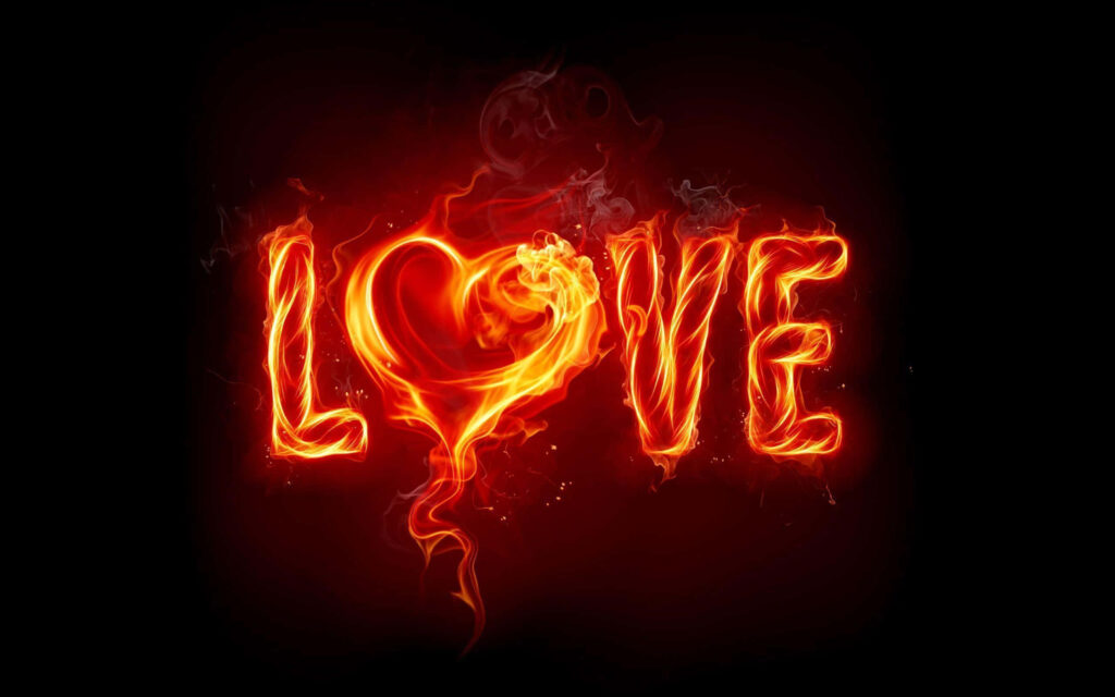 Fiery LOVE Wallpaper: Stunning 3D Flames on Dark Background