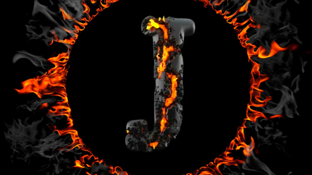 Fiery Letter J Wallpaper: Bold Design with Dynamic Flames on Dark Background