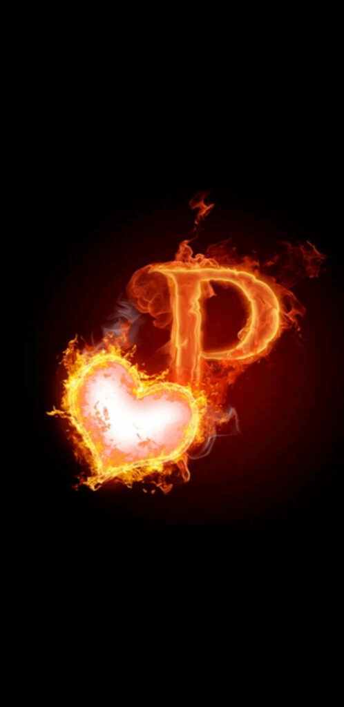 Fiery Letter P & Burning Heart Wallpaper - Vibrant Flames Design