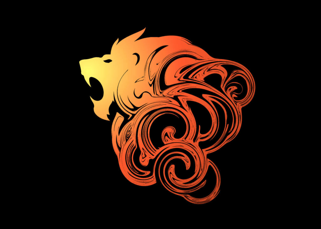 Vibrant Abstract Lion Wallpaper: Fiery Art on Black Background