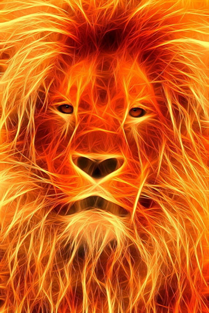 Fiery Lion Face Wallpaper: Vibrant Orange & Yellow Design