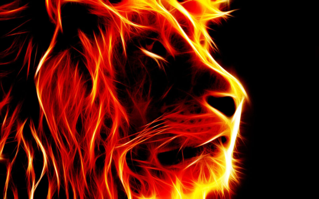 Vibrant 3D Lion's Head Wallpaper: Fiery Red & Orange Design